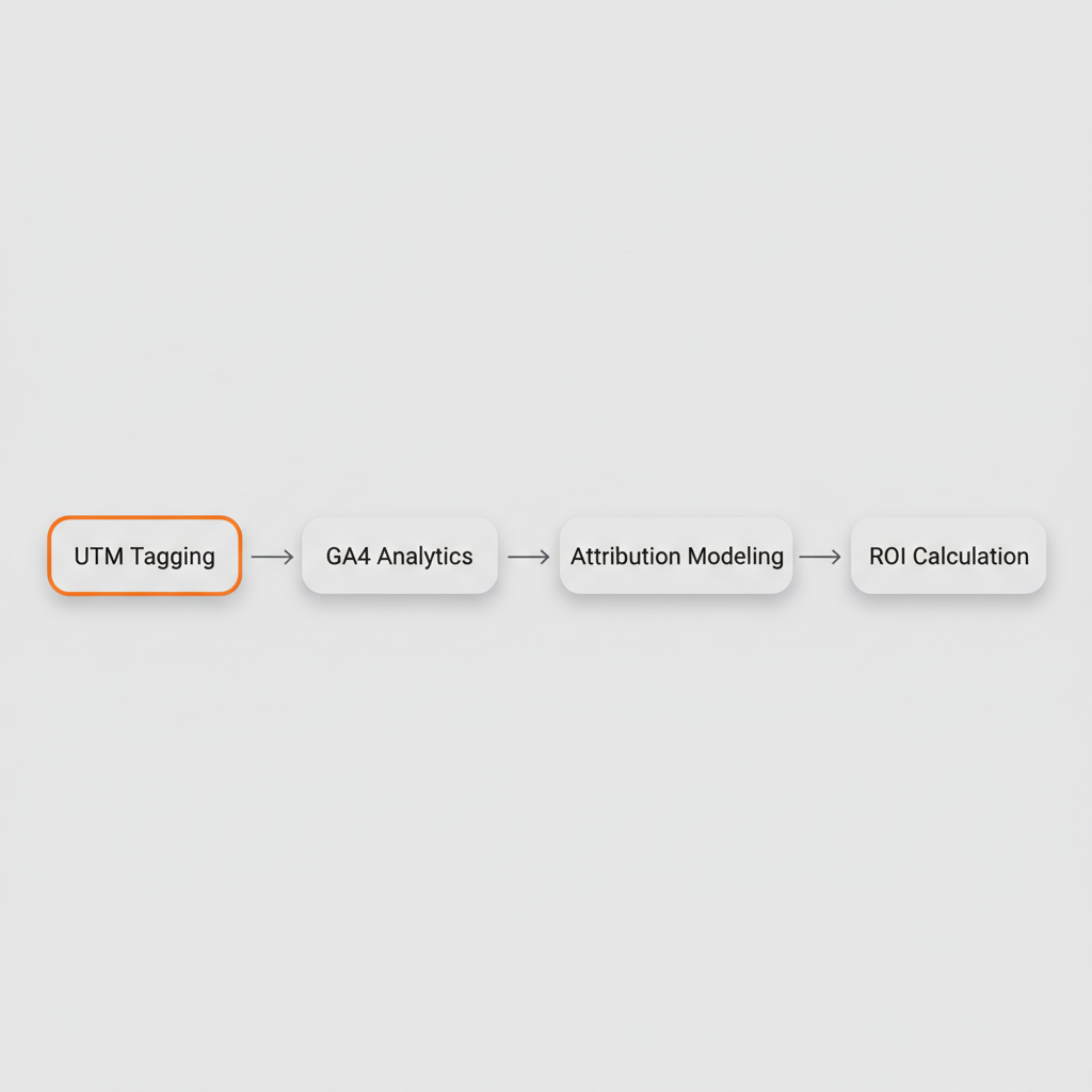 ROI tracking workflow from UTM tagging to GA4 to attribution modeling to ROI calculation