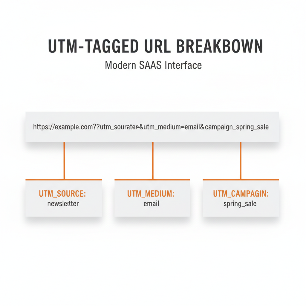UTM-tagged URL breakdown showing each parameter labeled