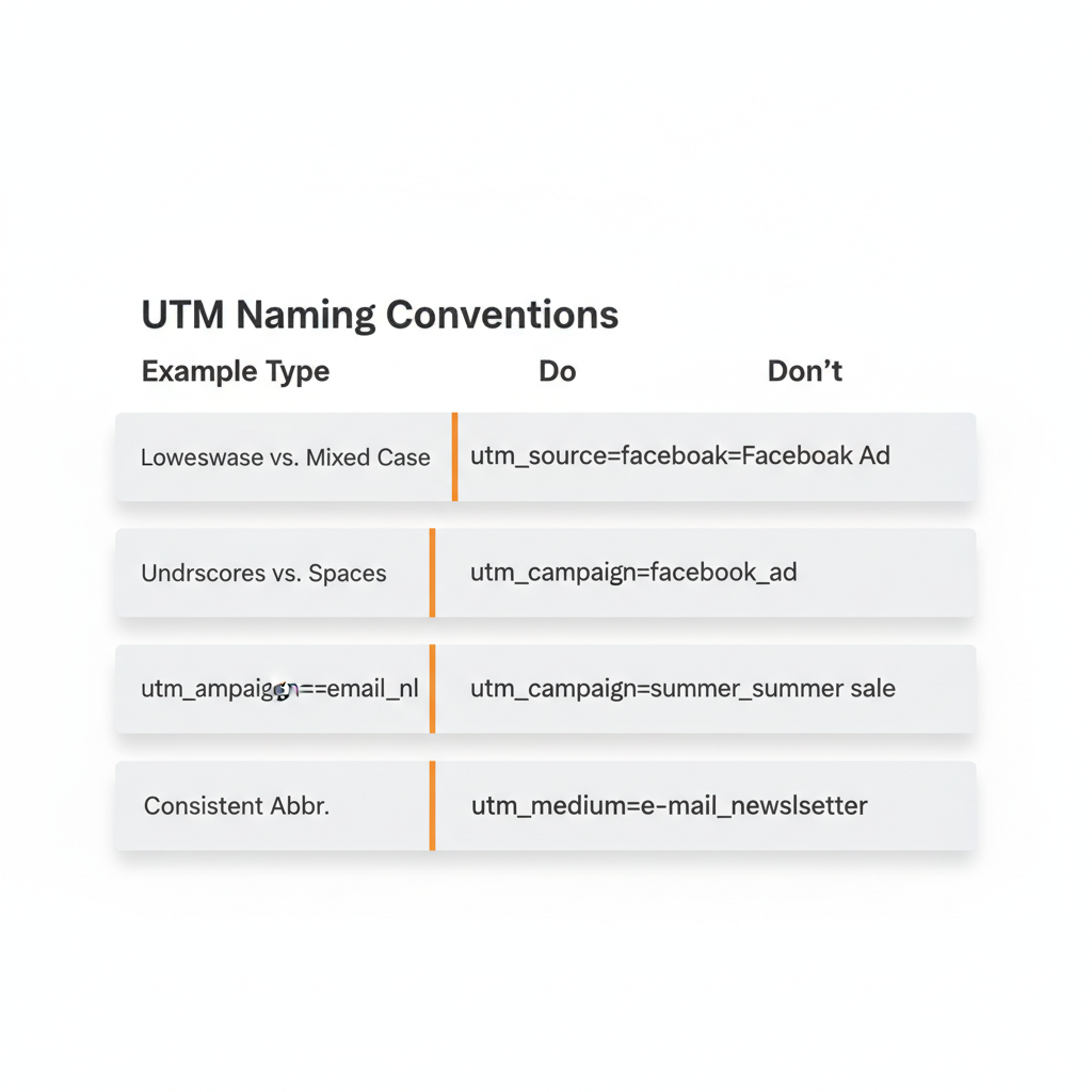 UTM naming conventions showing do vs don't examples